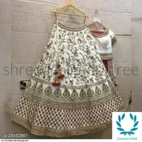 Beautiful Semi Stitched  lehenga Choli - Free Size, White, Red, Satain Dupatta Fabric : Net, Embroidered, Multipack :1